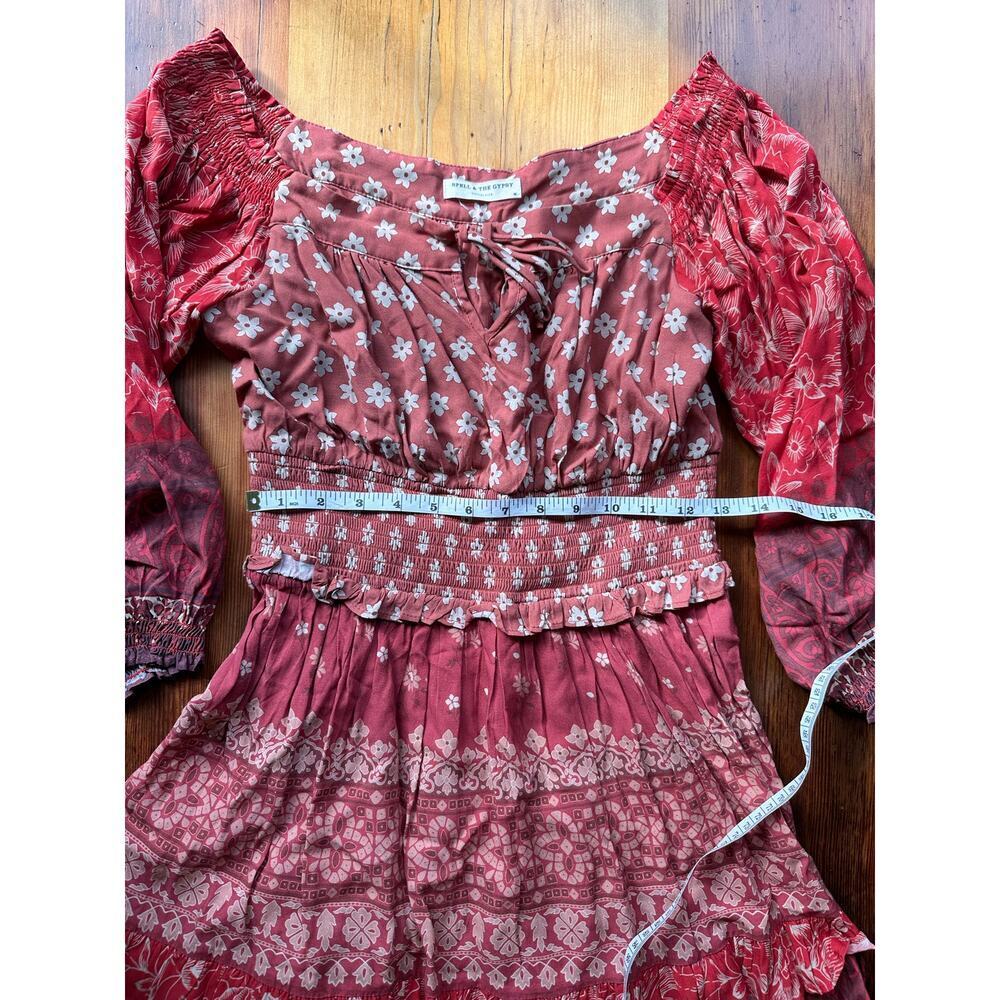 Boho Off-Shoulder Rust Mini Dress with Smocked Bodice - Picture 4 of 8
